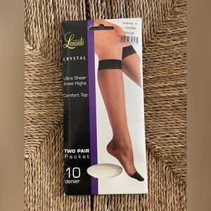 Levante Crystal One Size Ultra Sheer Knee Highs New In Box. TWO PAIR PACKET